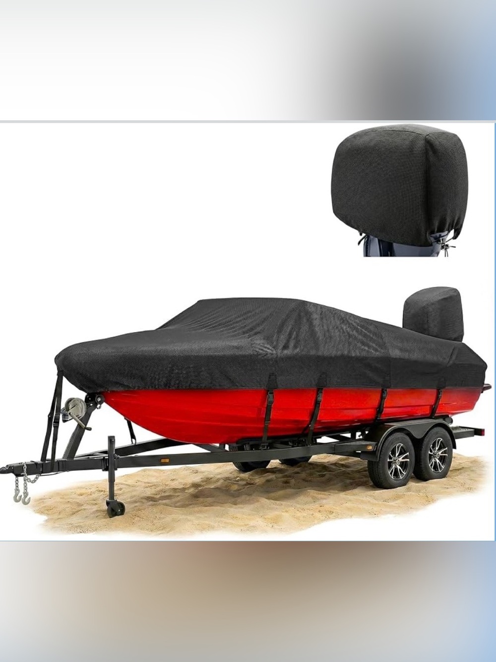 FOCEAN Boat Cover 17-19 Feet 1200D Boat Tarp with STORAGE BAG=MOTOR COVER